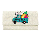Happy Easter Carrot Bunny Seed Beaded Clutch Crossbody Bag