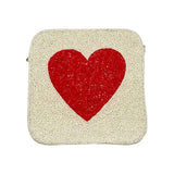 Heart Accented Seed Beaded Square Crossbody Bag