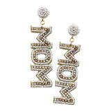 MOM Felt Back Rhinestone Beaded Message Dangle Earrings