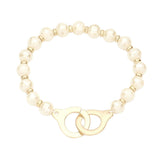 Open Metal Link Accented Faceted Beaded Stretch Bracelet