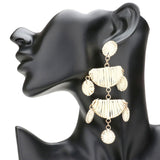 Raffia Wrapped Geometric Metal Link Dangle Earrings