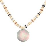Wood Heishi Beaded Abalone Pendant Necklace