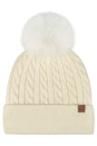 C.C Cable Knit Pattern Pom and Cuff Beanie Hat
