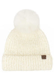 C.C Faux Fur Pom Boucle Cuff Beanie Winter Hat