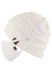 C.C Ribbed Knit Beanie With Mask Button