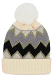 Chevron PomPom Fuzzy Fleece Beanie