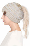 C.C Metallic Messy Bun Ponytail Beanie