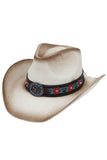 Rhinestone Flower Embroidered with Longhorn Cowboy Hat