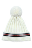 Stripe Rib Super Soft Cuff Beanie with Faux Fur Pom