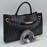 Woven Checkerboard Top-Handle Tote Bag with Detachable Crossbody Strap