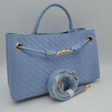 Woven Checkerboard Top-Handle Tote Bag with Detachable Crossbody Strap