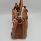 Woven Checkerboard Top-Handle Tote Bag with Detachable Crossbody Strap