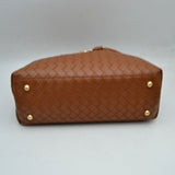 Woven Checkerboard Top-Handle Tote Bag with Detachable Crossbody Strap