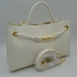 Woven Checkerboard Top-Handle Tote Bag with Detachable Crossbody Strap