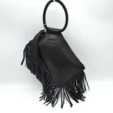 Fringe Accent Clutch Bag with Braided Circular Top Handle