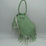 Fringe Accent Clutch Bag with Braided Circular Top Handle