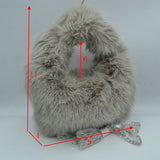 Fluffy Plush Handbag with Integrated Top Handle and Chain Strap
