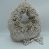 Fluffy Plush Handbag with Integrated Top Handle and Chain Strap