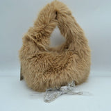 Fluffy Plush Handbag with Integrated Top Handle and Chain Strap