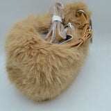Plush Faux Fur Hobo Handbag with Adjustable Top Handle and Strap