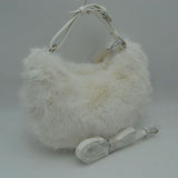 Plush Faux Fur Hobo Handbag with Adjustable Top Handle and Strap