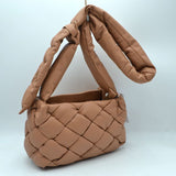 Woven Puffy Shoulder Bag with Knotted Padded Strap