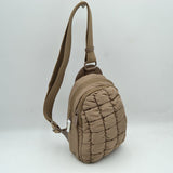Ergonomic Puffer Sling Bag Multi-Zip Crossbody Backpack with Ruched Quilted Detail