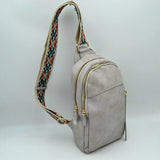 Multi-Zip Sling Backpack with Patterned Shoulder Strap
