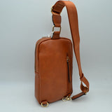 Grained Sling Bag with Metallic Zippers