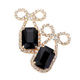 Rhinestone Bow Emerald Cut Stone Evening Earrings