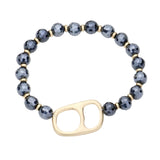 Abstract Metal Accented Faceted Beaded Stretch Bracelet