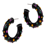 Mardi Gras Rhinestone Embellished Hoop Earrings