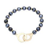 Open Metal Link Accented Faceted Beaded Stretch Bracelet