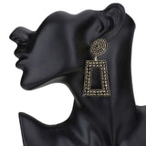 Rhinestone Pave Open Rectangle Dangle Evening Earrings