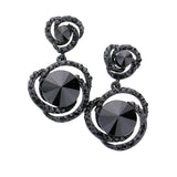 Round Stone Accented Link Dangle Evening Earrings