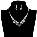 Round Stone Flower Accented Rhinestone Pave Necklace