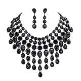 Round Teardrop Stone Cluster Evening Bib Necklace