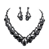 Teardrop Accented Stone Embellished Leaf Evening Necklace