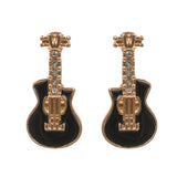Stone Paved Enamel Guitar Stud Earrings