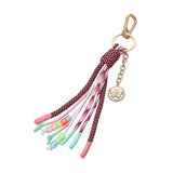 Butterfly Embossed Coin Drop HAPPY ZEW Message Beaded Rope Tassel Keychain Bag Charm