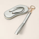 Faux Leather Flip-flop Mini Wristlet Keychain Bag Charm Coin Purse
