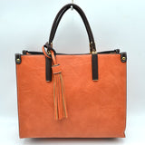 Large Shoulder Vegan Leather Tassel Handbag For Women