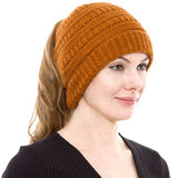 Cable Knit Ponytail Beanie Hat