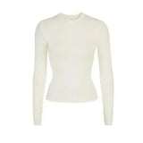 Solid Color Women's Long Sleeve Tight T-shirt High Quality Cotton Fabric Soft and Comfortable Round Neck Top