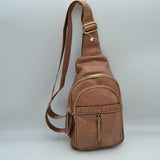 Braided Accent Sling Bag with Multi-Zipper Compartments