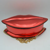 Metallic Lip Shaped Crossbody Bag with Chain Strap