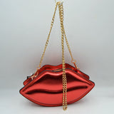 Metallic Lip Shaped Crossbody Bag with Chain Strap