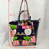 2-Piece Patent Floral Tote Bag and Matching Satchel Set