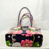 Glossy Patent Floral Tote Bag with Bow Accent and Double Handles