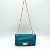 Textured Flap Shoulder Bag with Metallic Chain Strap